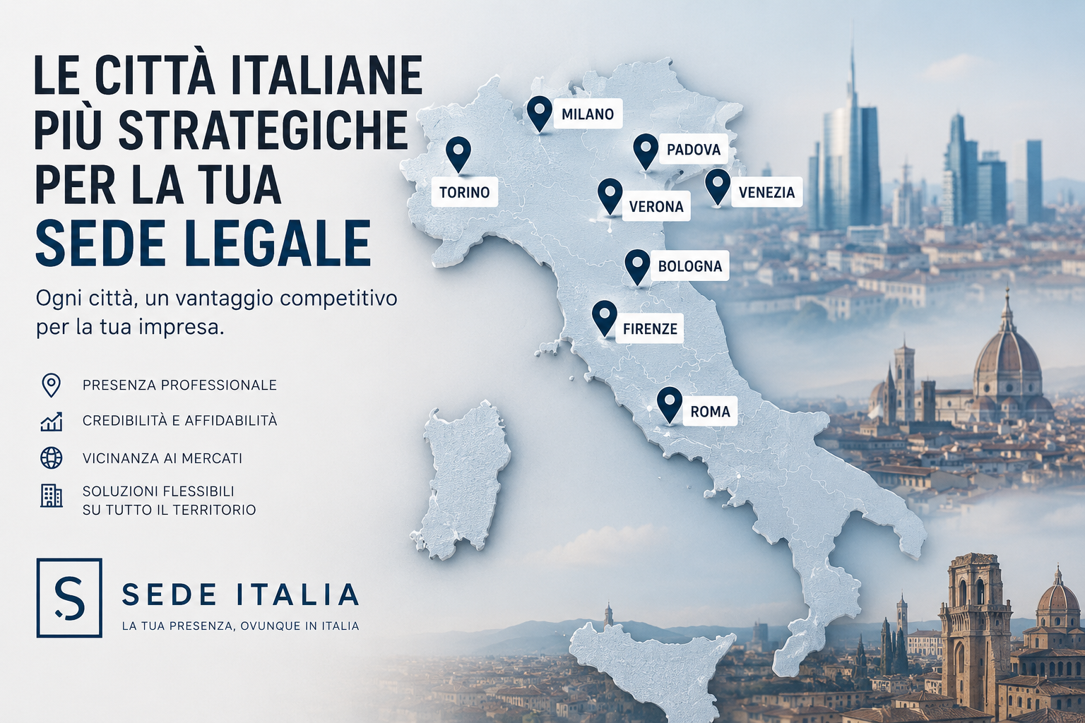 Le città italiane più strategiche per aprire una sede legale